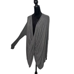 Womens Gray‎ Cocoon Wrap Draped Top Size S Long Sleeve Lagenlook Quiet Luxury